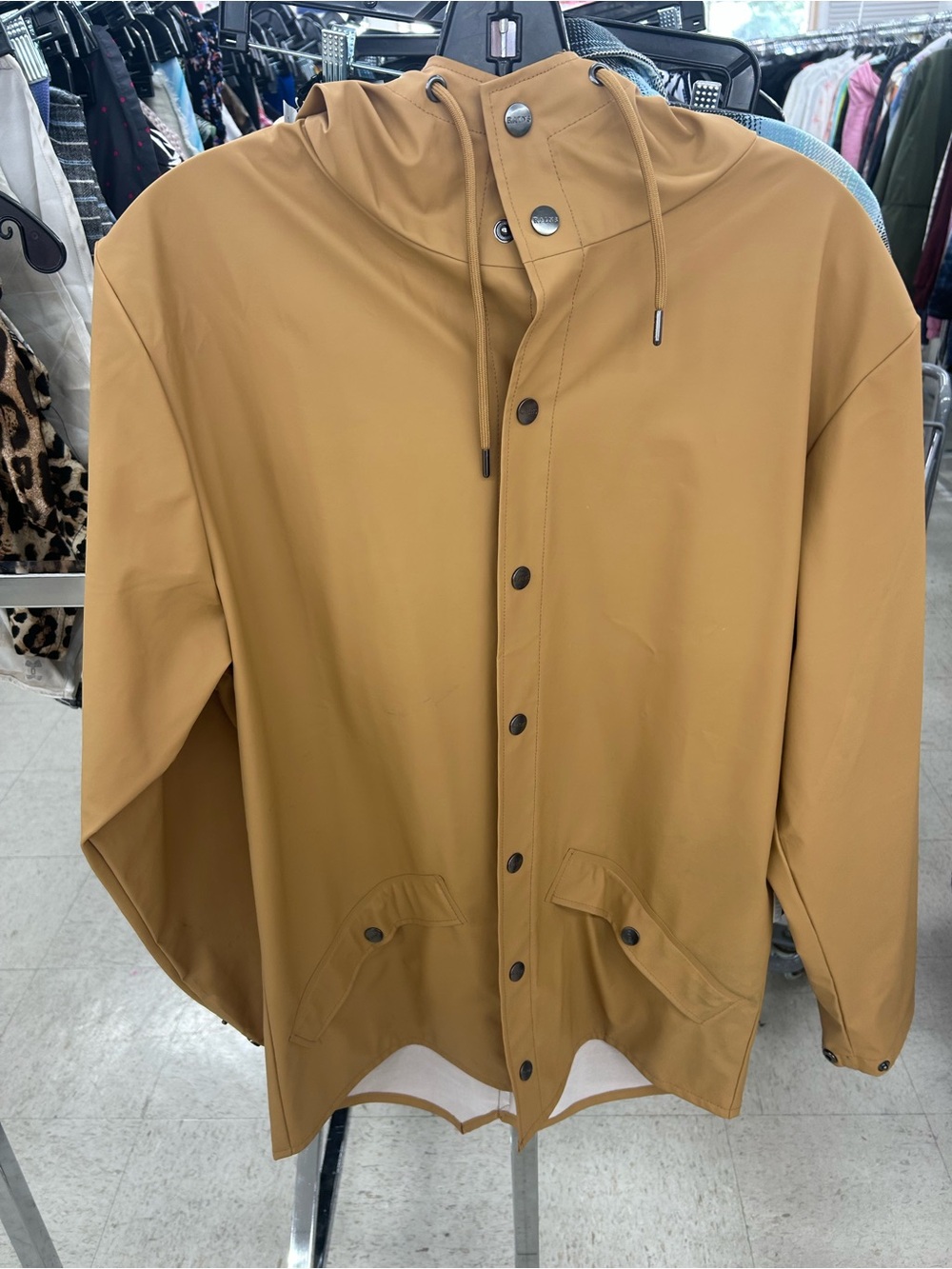 Rains Men's Hooded Raincoat in Camel Brown